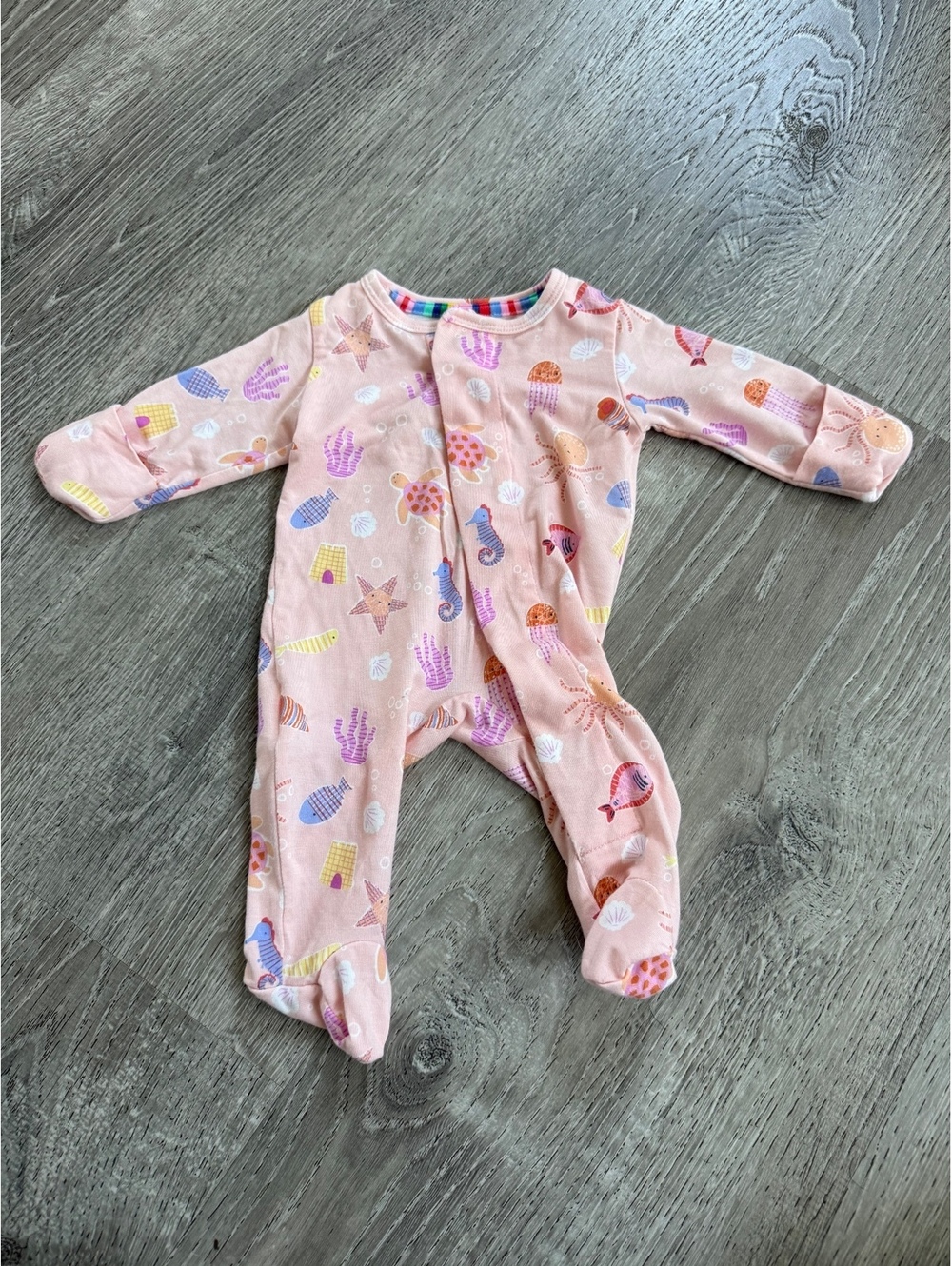 Magnetic Me, Preemie, Pastel pink ocean print baby footed sleeper